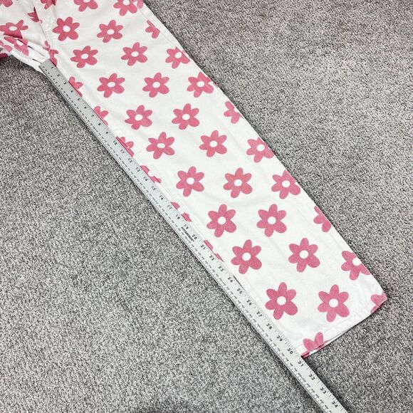 Cotton On Jeans Womens 2 White Pink Daisy Floral Loose Straight High Rise Denim - Picture 3 of 12